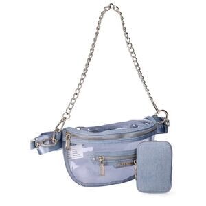 Steve Madden NYC Women's Clear Convertible Fanny Pack W/ Denim Pouch Gold Chain
